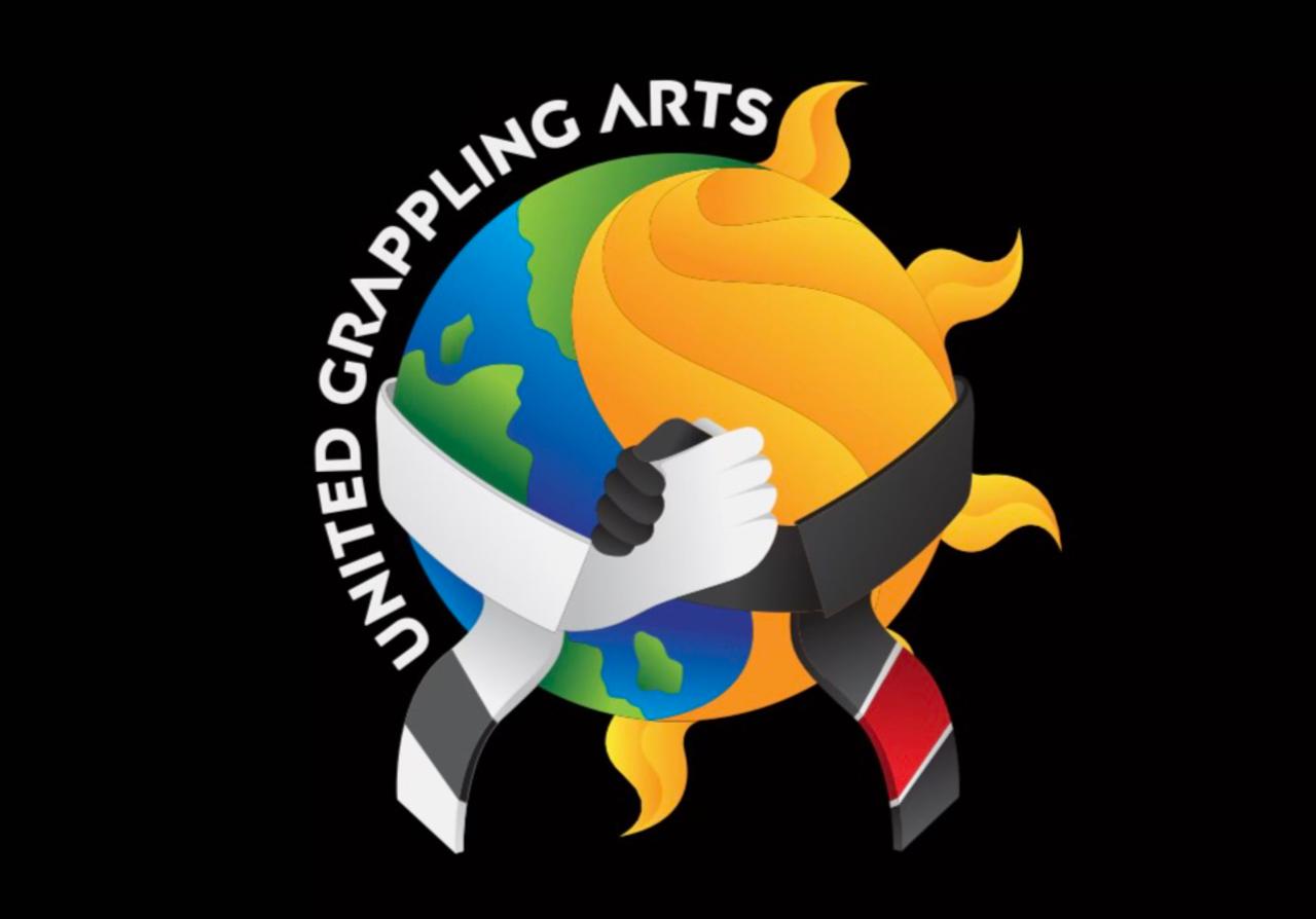 Original United Grappling Arts globe, sun, and grappling sleeves logo